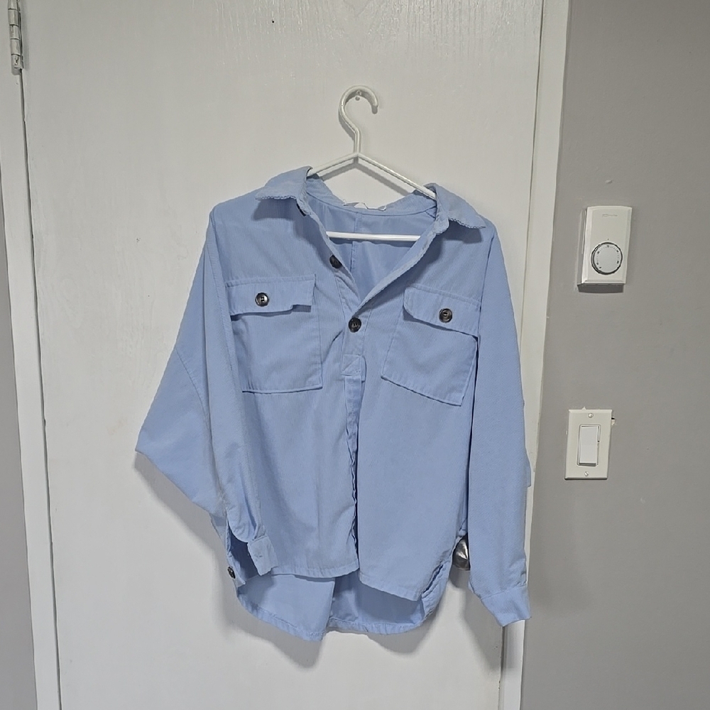 Light Blue Button-Up Over Size Shirt Cordoroy Size S